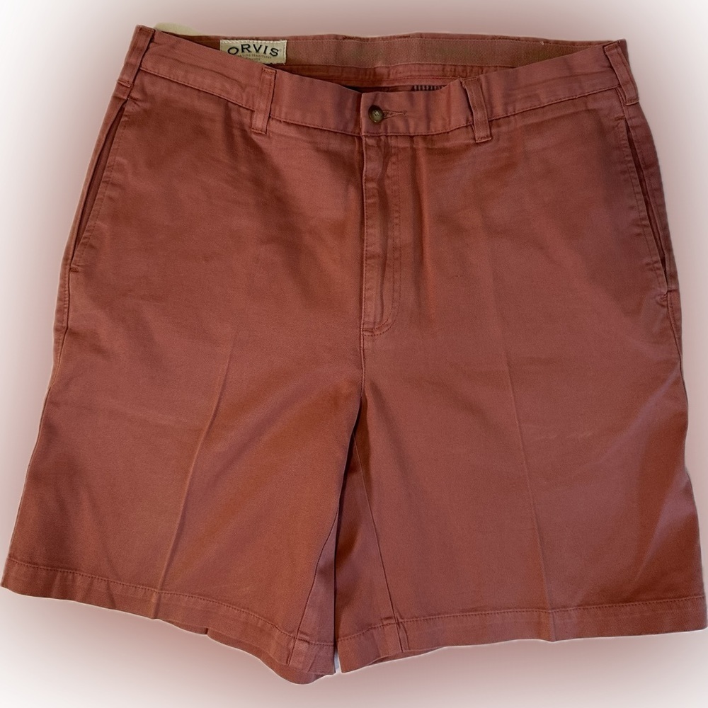 Orvis Flat Front Chino Shorts Rust/Coral Mens‎ 36 x 9
